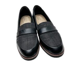 Clarks Black Griffin Sail Collection Womens 11 Black Plaid Loafers Comfort Shoes